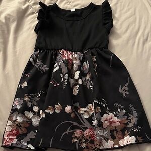 Floral Black and Pink Kids Dress